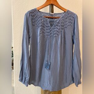 Lascana Light Blue Eyelet Peasant Blouse - 8